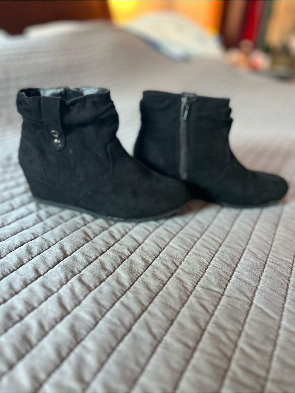 Nine West Black Kid's Wedge Ankle Boots with Side Zipper